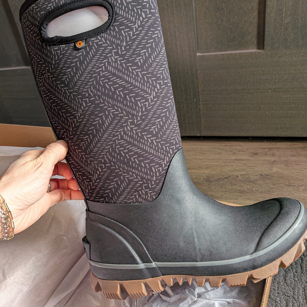 Black and Brown Patterned Rain Boots
